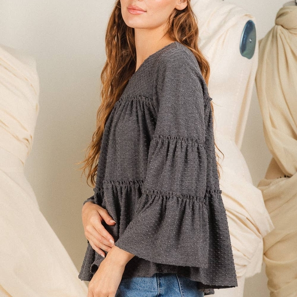 NWT Chic New In Medium Top Charcoal Women's Blouse - Picture 3 of 11